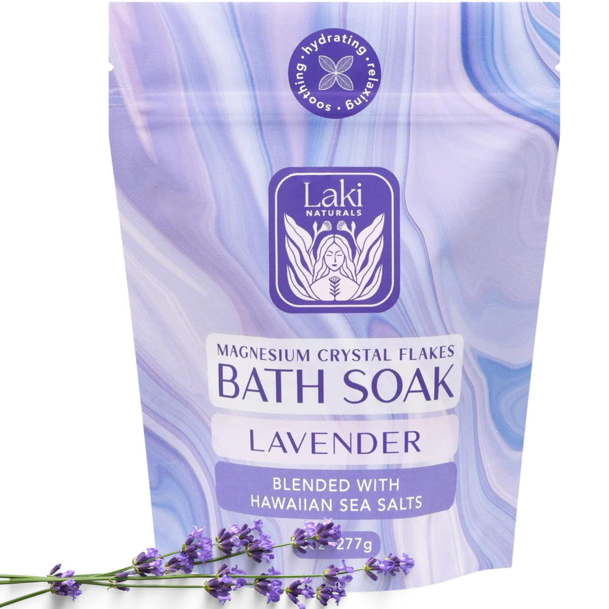 Laki Naturals magnesium flakes bath soaks lavender with a calming spa-like feel