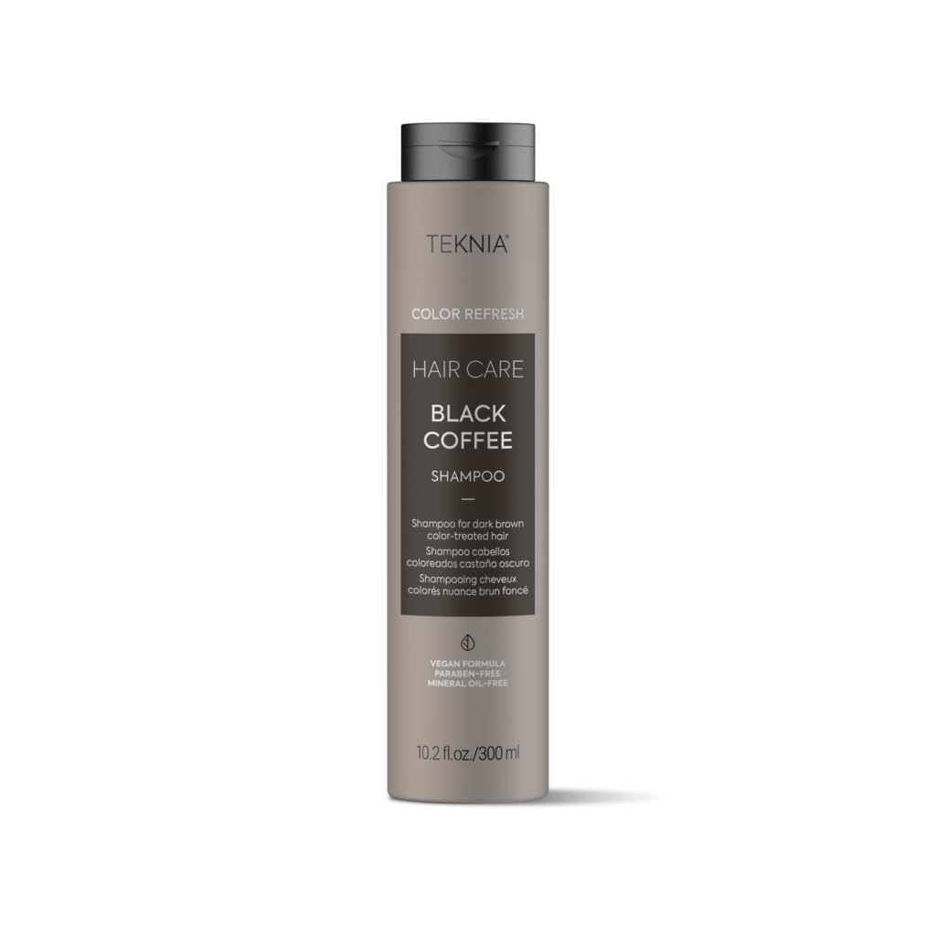 Lakmé Teknia Black Coffee Shampoo bottle with color-refreshing formula for dark hair.