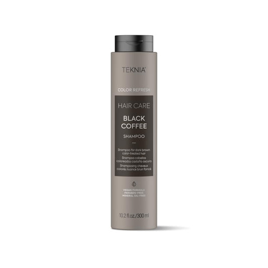 Lakmé Teknia Black Coffee Shampoo bottle with color-refreshing formula for dark hair.