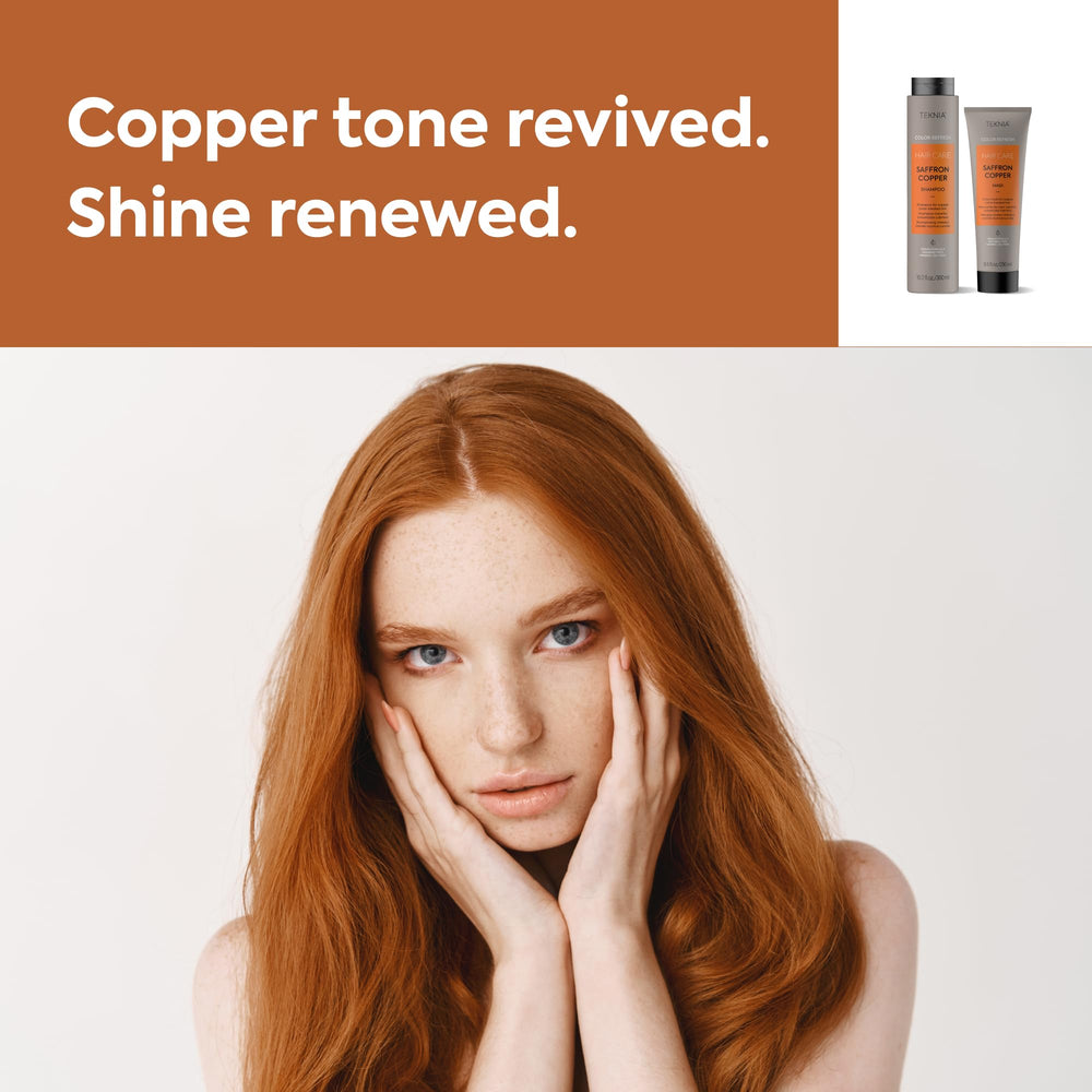 Lakmé Teknia Refresh Saffron Copper Treatment being applied to damp hair.