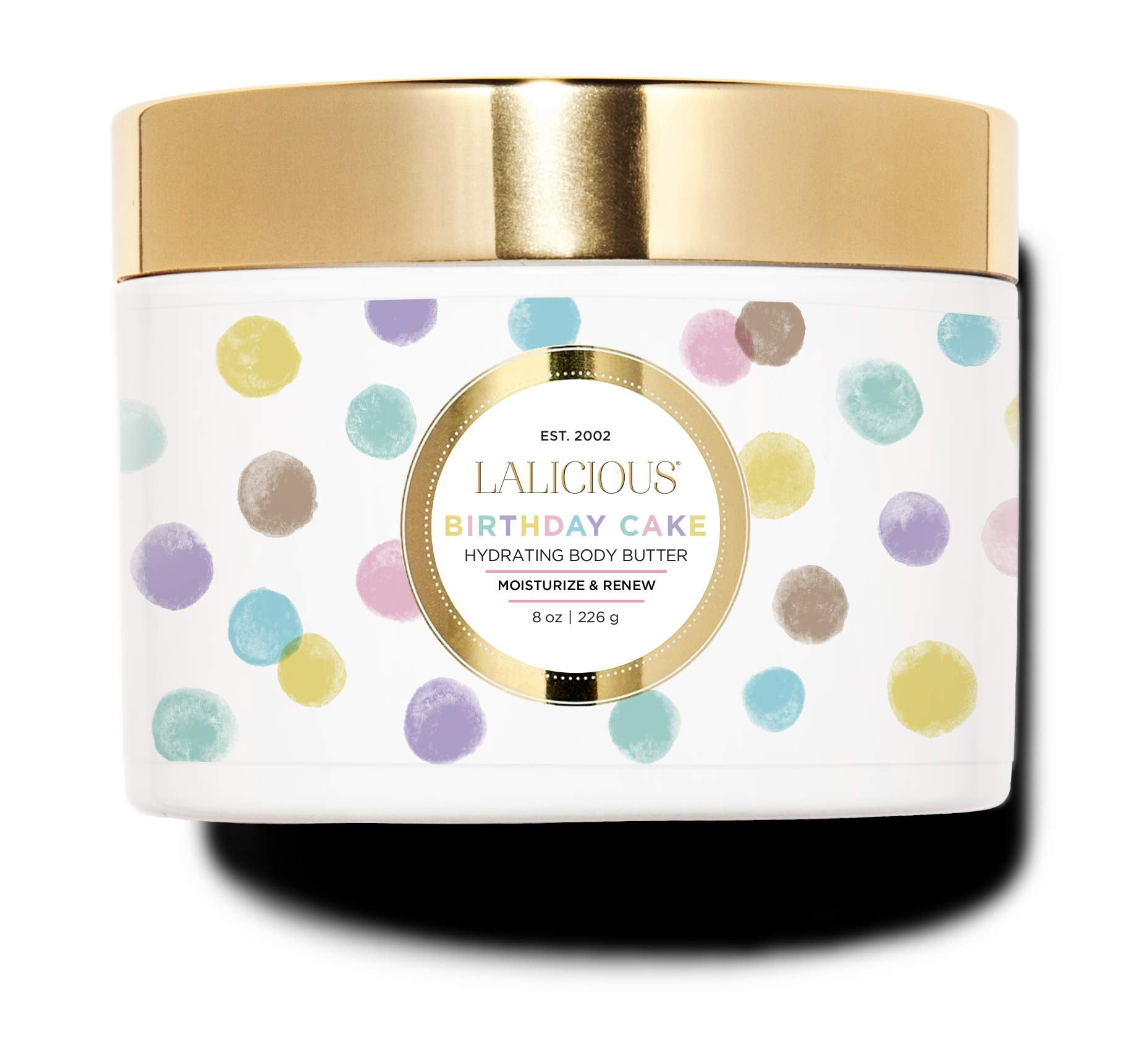 LaLicious Birthday Cake Shimmering Butter jar with soft pink glow for hydrated skin
