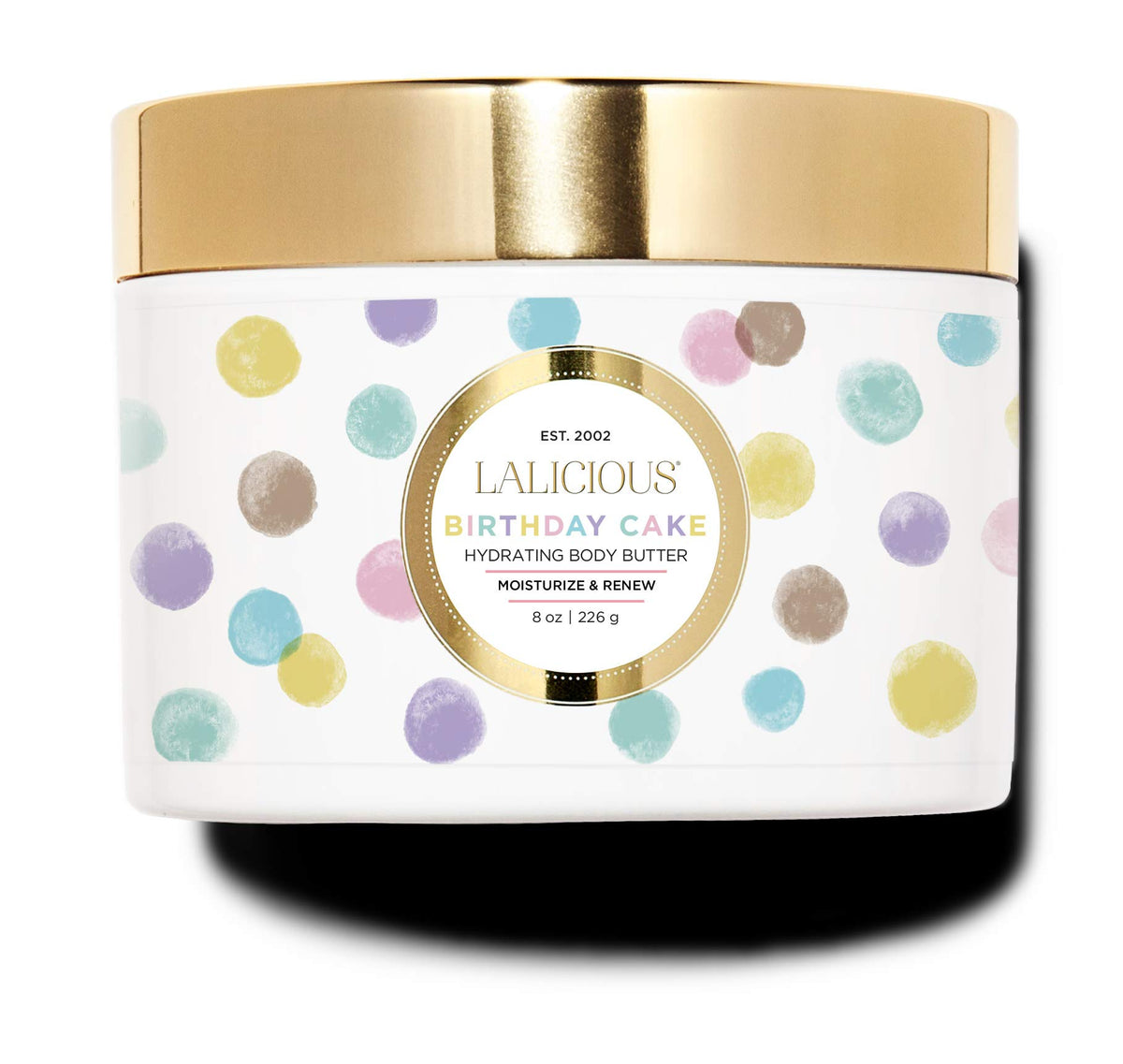 LaLicious Birthday Cake Shimmering Butter jar with soft pink glow for hydrated skin