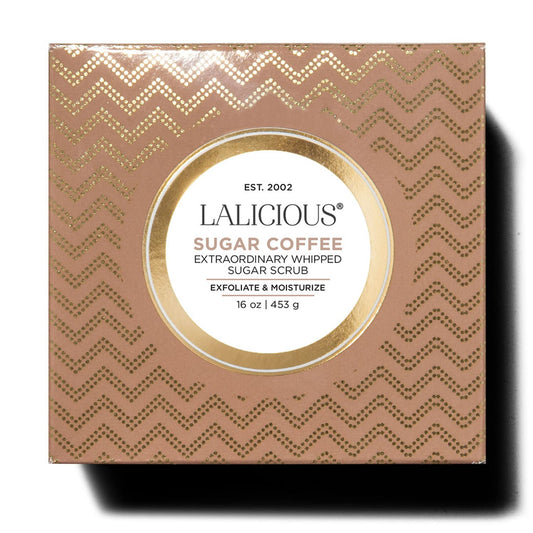 LaLicious Whipped Sugar Scrub Sugar Coffee texture detail shows exfoliating crystals.