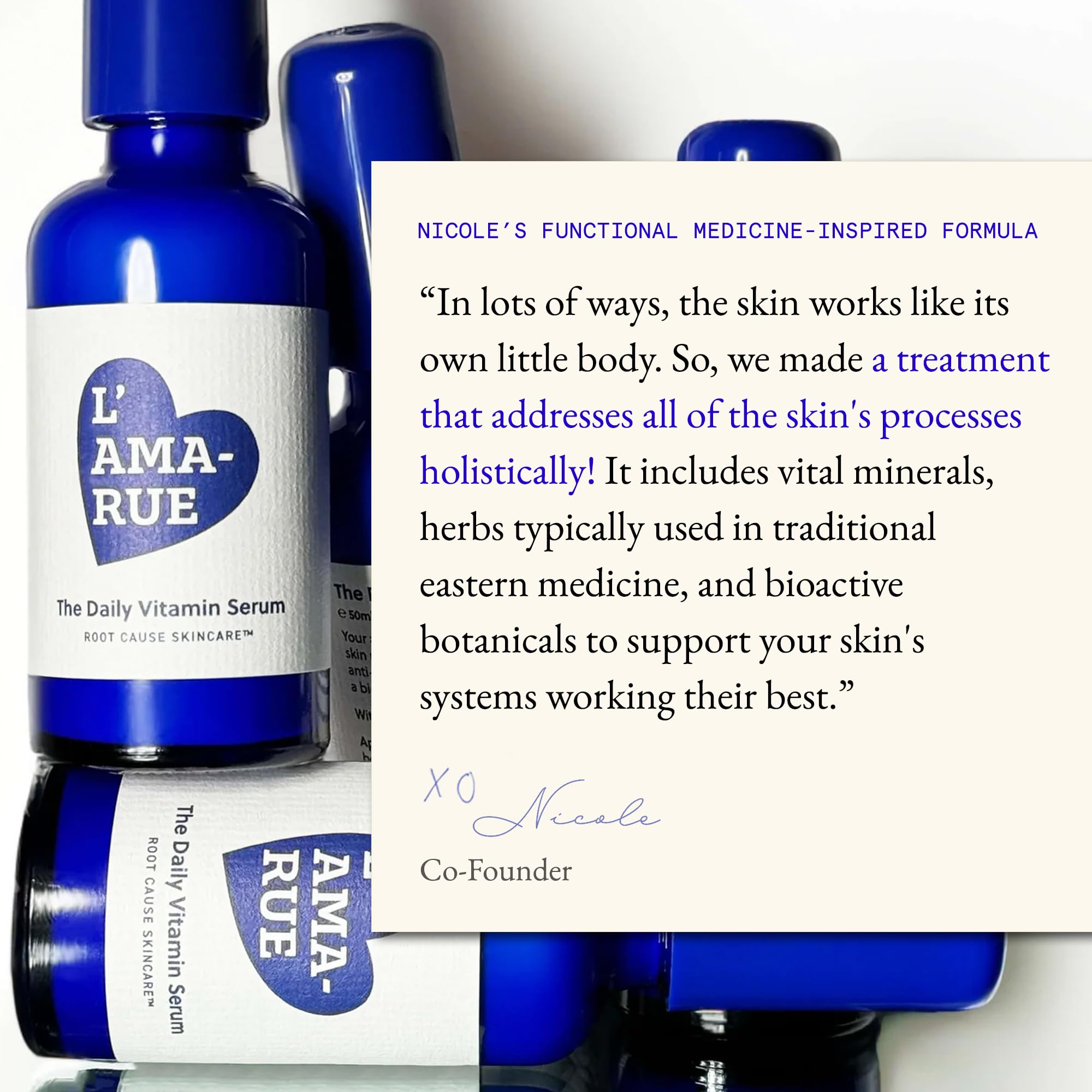 Lamarue Daily Vitamin Serum packaging on display communicates luxury skincare.