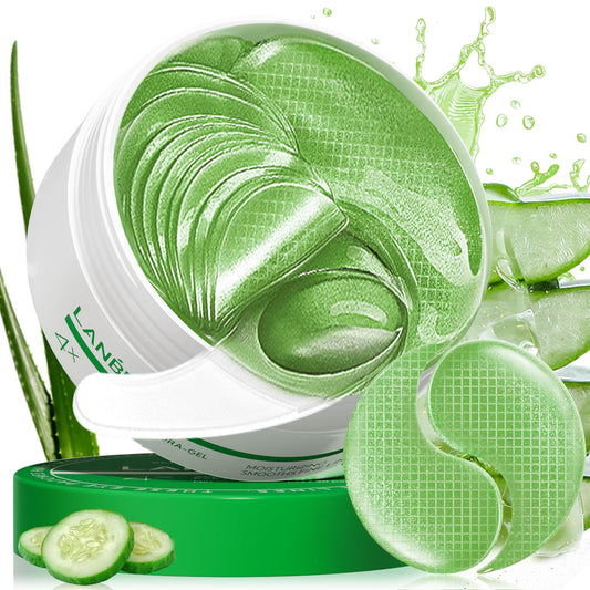 LANBENA Aloe Vera Under Eye Patches packaging highlighting soothing hydration for tired eyes.