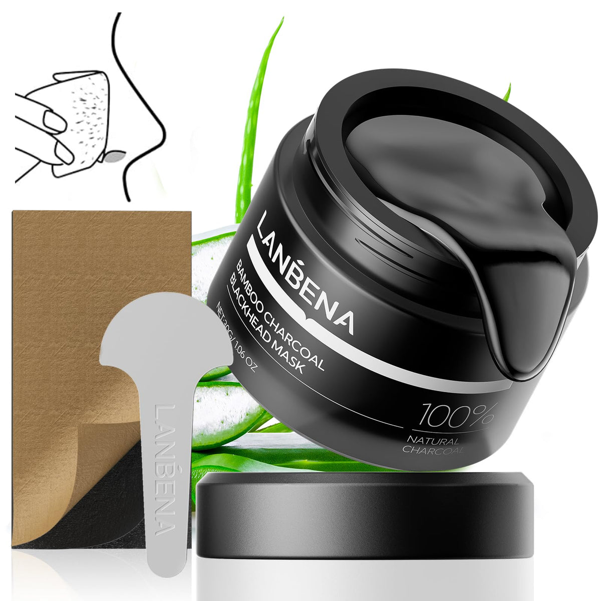 LANBENA packaging shows the 2.0 upgraded nose strip set for cleansing pores.