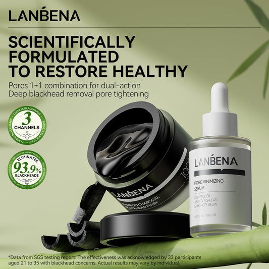 LANBENA pore-minimizing serum bottle for hydration and smoother skin texture.