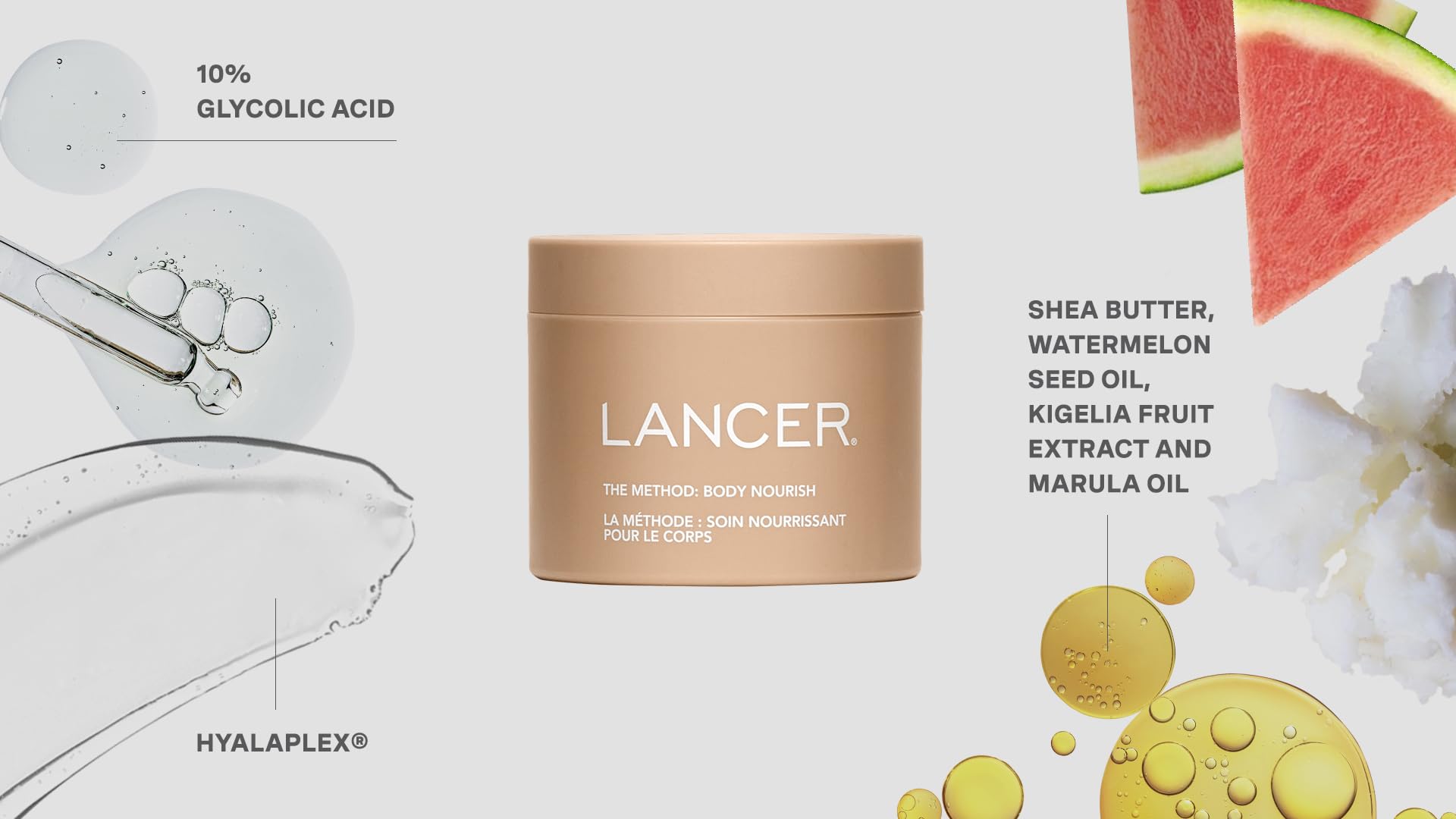 Lancer Body Nourish Cream applied to arm showing moisturized feel.