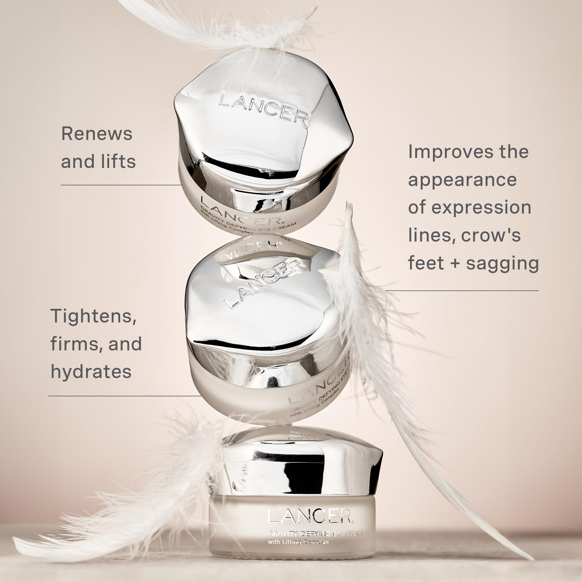 The crow's feet area looks smoother with Lancer Gravity Defying Eye Cream.