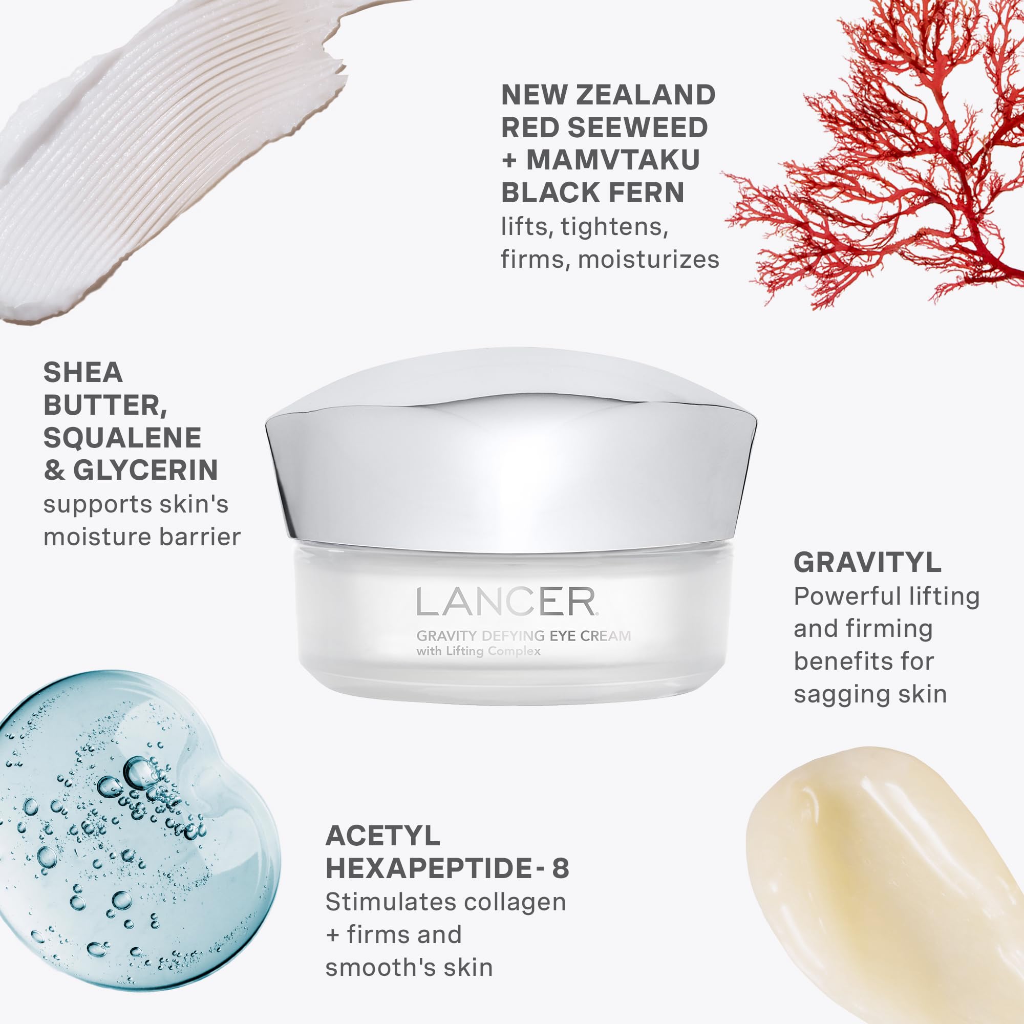 Lancer Gravity Defying Eye Cream glides around the orbital bone when applied with ring finger.