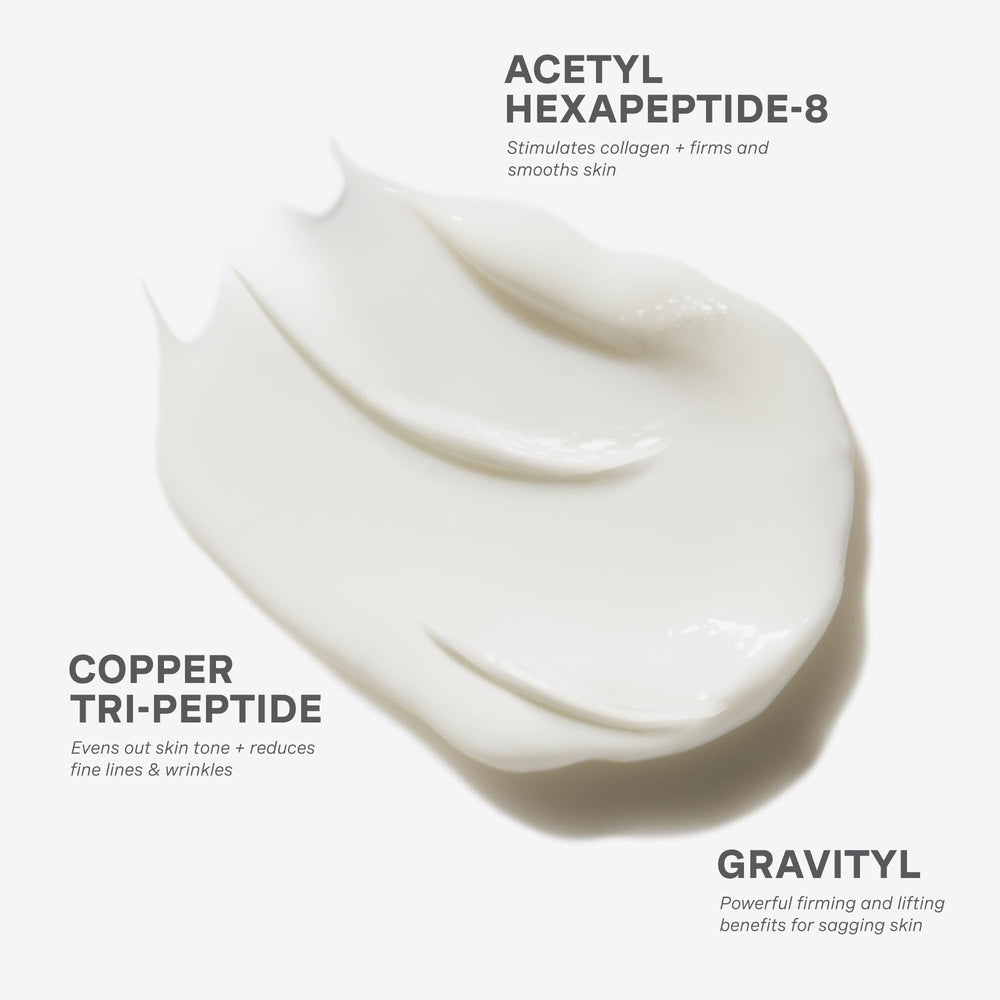 Lancer Gravity Defying Moisturizer cream texture on skin demonstrates firming effect