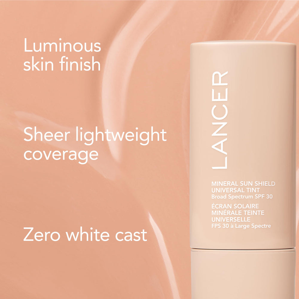 Swatch of Lancer Mineral Sun Shield on skin showing universal tint blend.