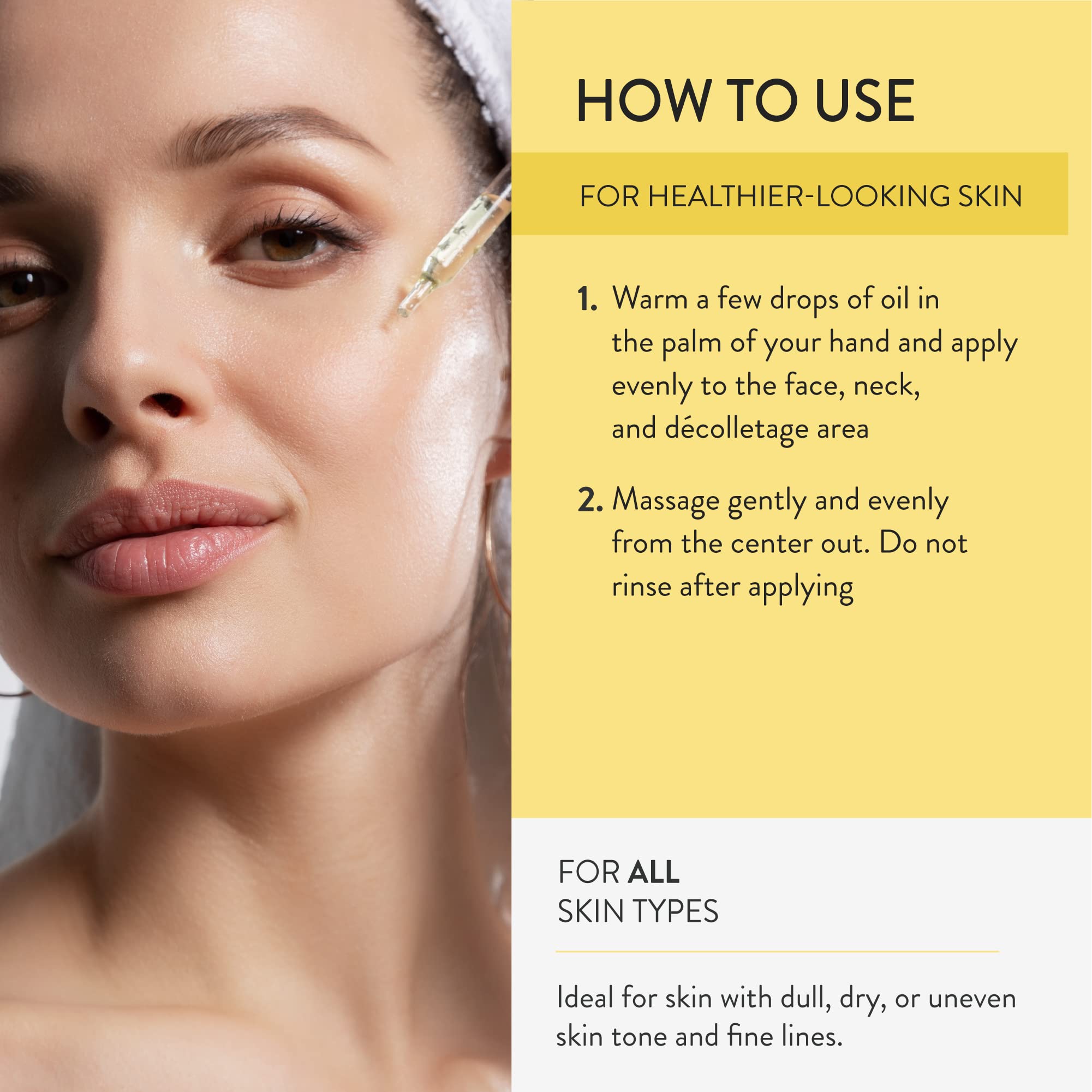 Lancer Omega Hydrating Oil neck décolletage view shows gentle daily hydration.