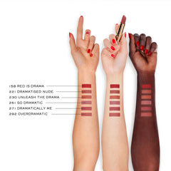Lancôme L'Absolu Rouge Drama Matte 221 hydration focus highlights comfortable lips.