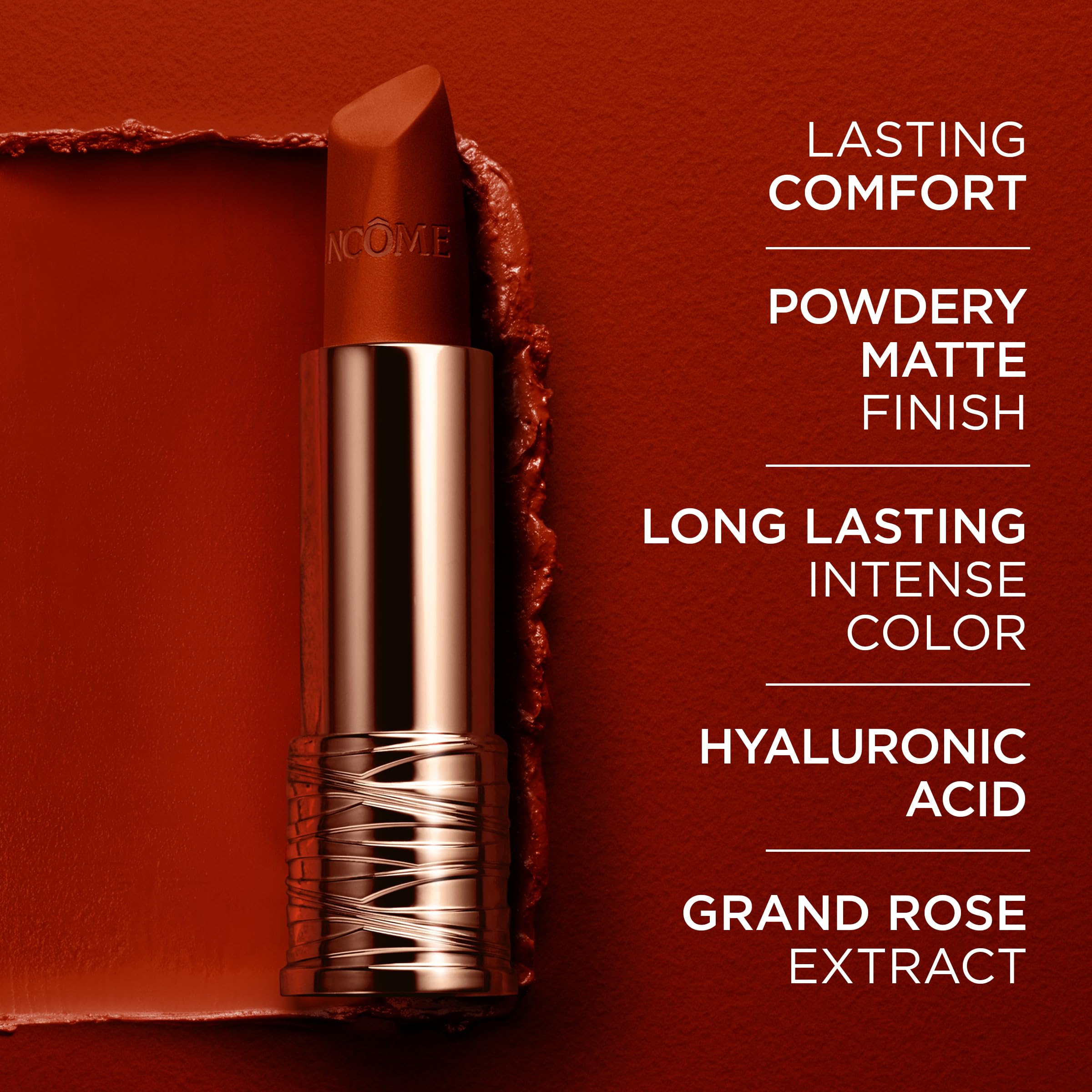 Lancôme L'Absolu Rouge Drama Matte 221 wear-test shows long wear through meals.