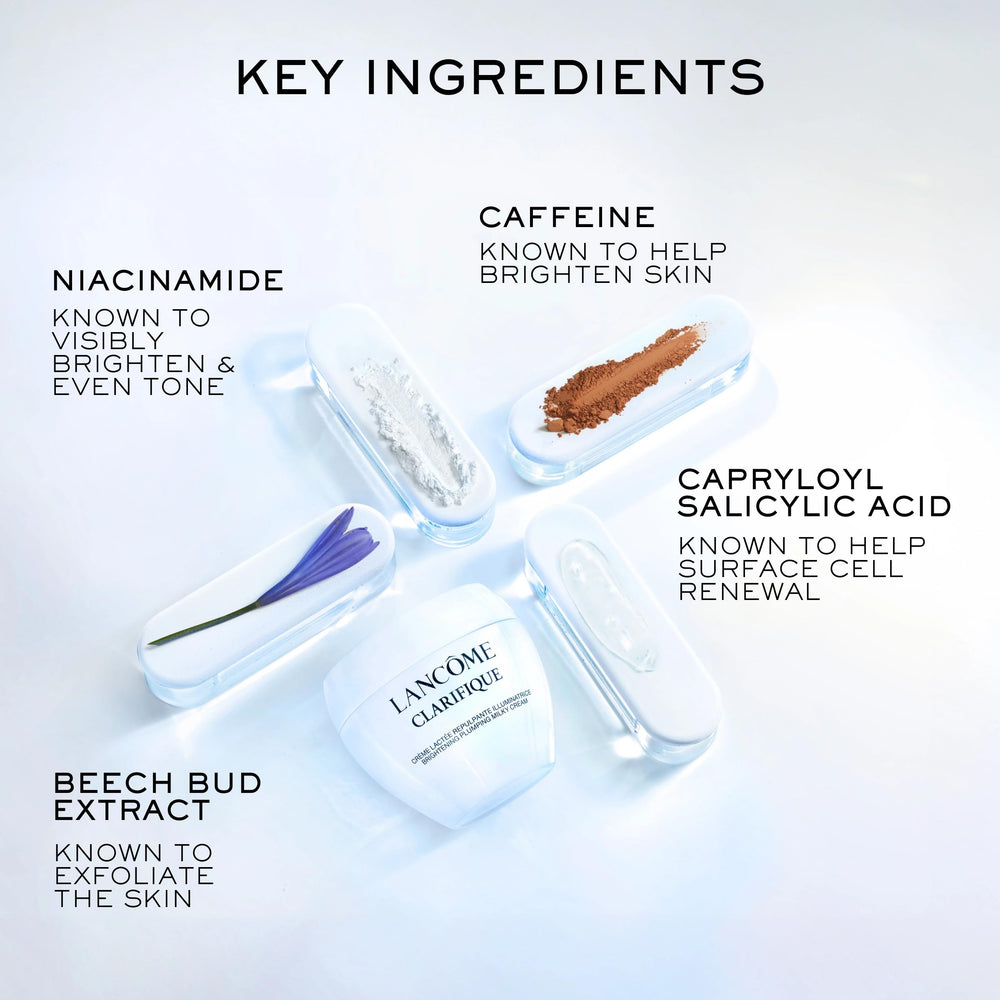 Lancôme Clarifique Milky Cream packaging front: luxe design signals premium brightening care.