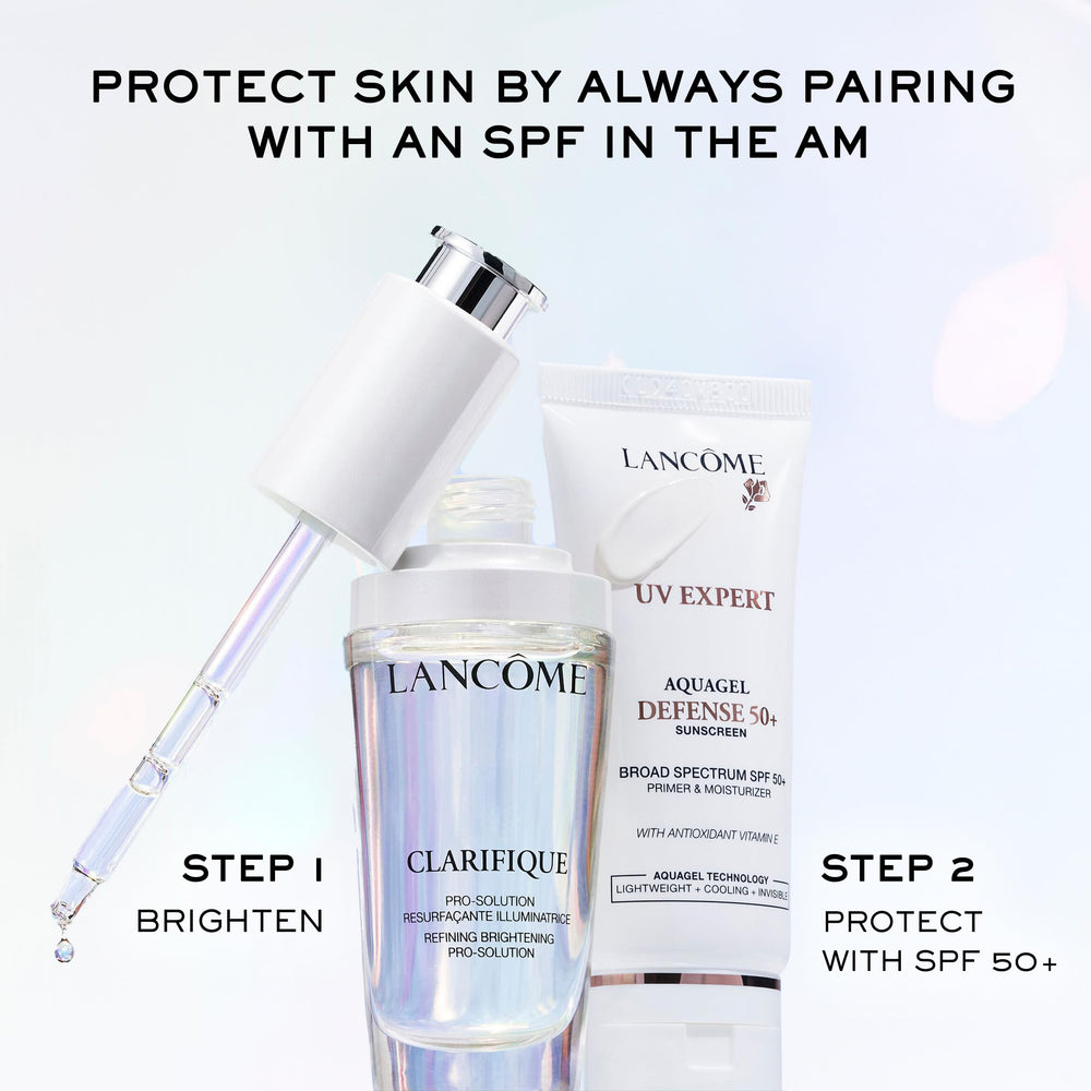 Lancôme Clarifique Pro-Solution used with SPF for daytime protection.