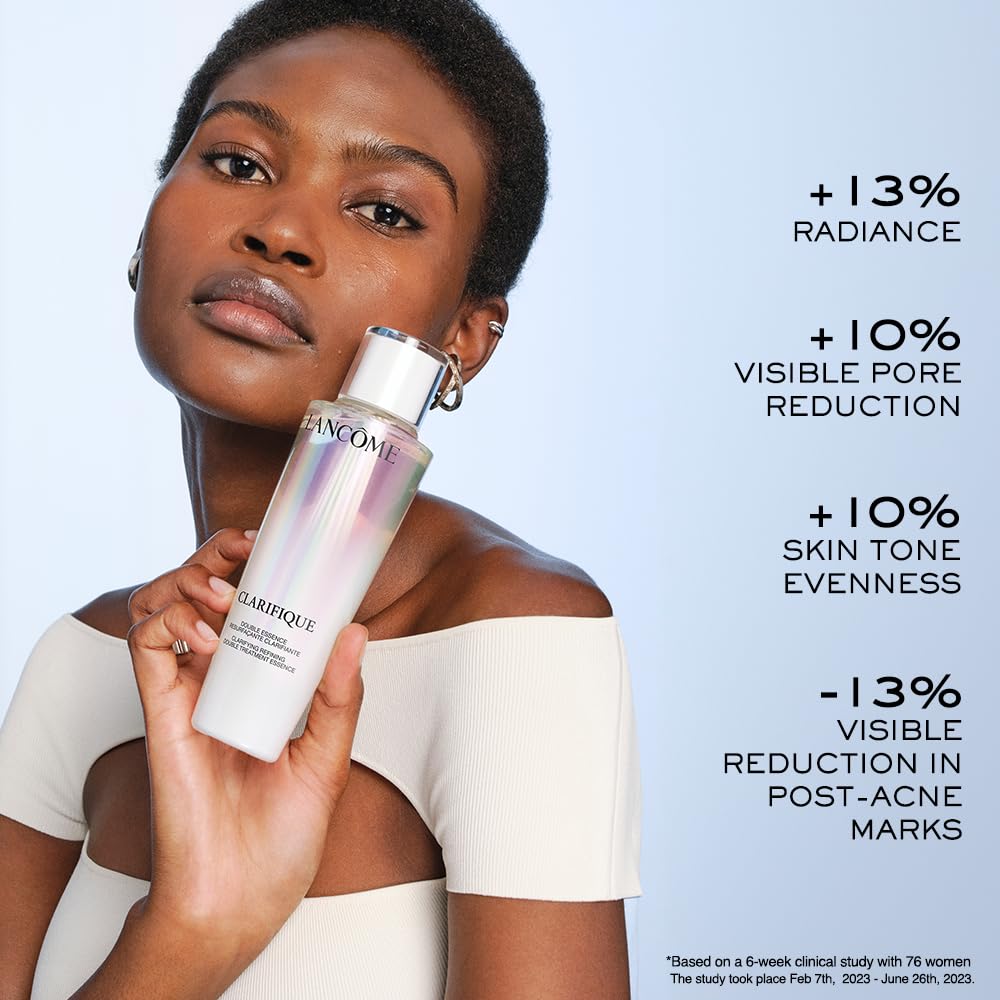 Lancome Clarifique two-phase swirl demonstrates exfoliation and soothing hydration.