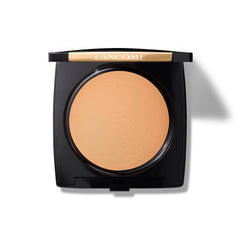 Lancôme Dual Finish bottle close-up showing smooth, natural matte coverage.
