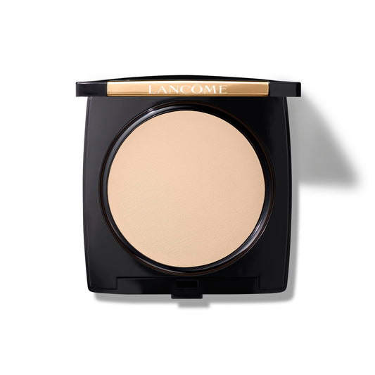 Lancôme Dual Finish powder compact showing natural matte finish for all skin types