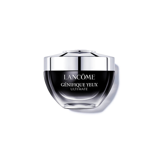 Lancôme Génifique Eye Cream bottle close-up shows premium hydration for the eye area