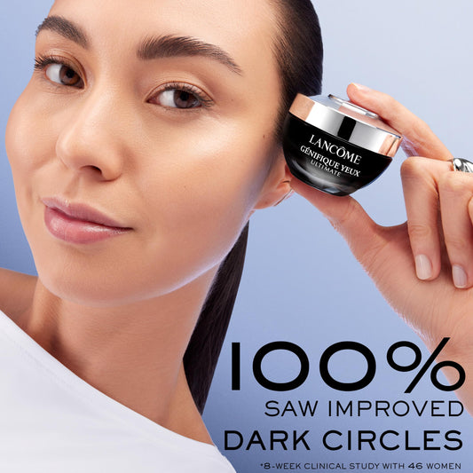 Lancôme Génifique Eye Cream jar texture reveals a velvet, non-greasy finish