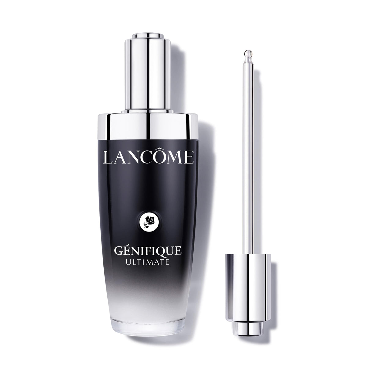 Lancôme Génifique Ultimate Recovery Serum bottle closeup for premium daily ritual.