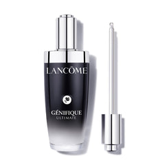 Lancôme Génifique Ultimate Recovery Serum bottle closeup for premium daily ritual.