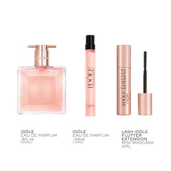 Lancôme Idôle EDP bottle close-up, compact 0.85oz for daily wear.