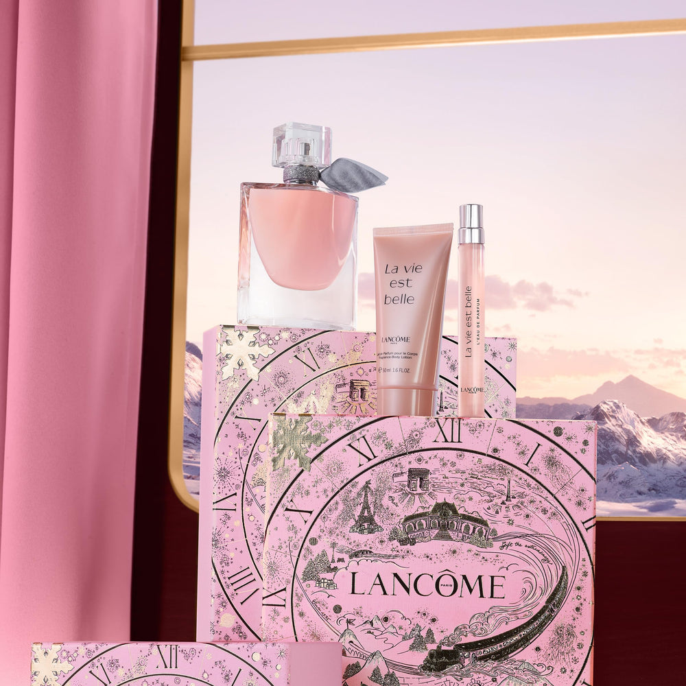 Lancôme La Vie Est Belle body lotion adding soft moisture and scent.