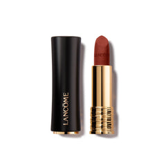 Lancôme L’Absolu Rouge Drama Matte lipstick bullet shows precise application and bold color.