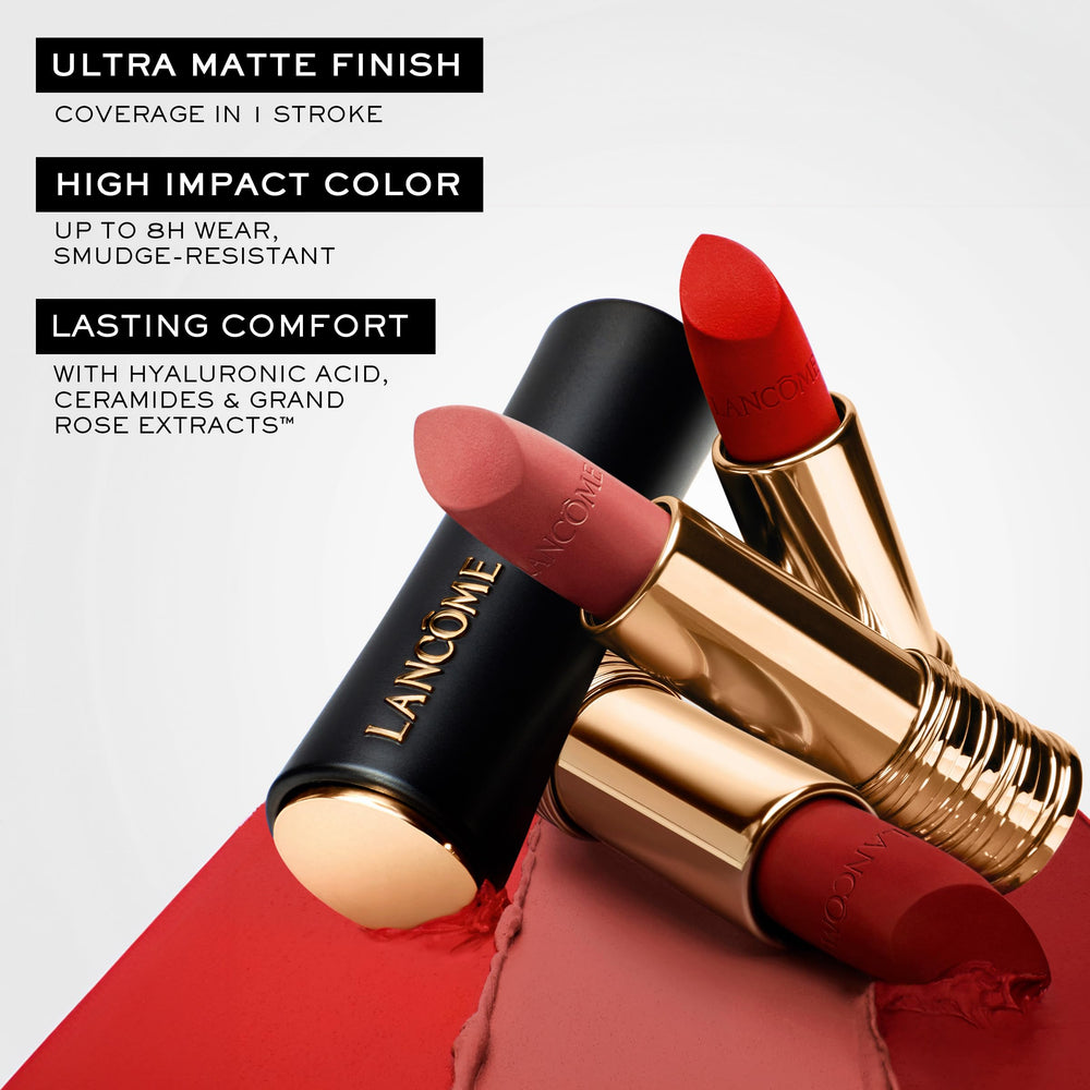 Lancôme L’Absolu Rouge Drama Matte petal bullet enables precise, one-swipe lip color.