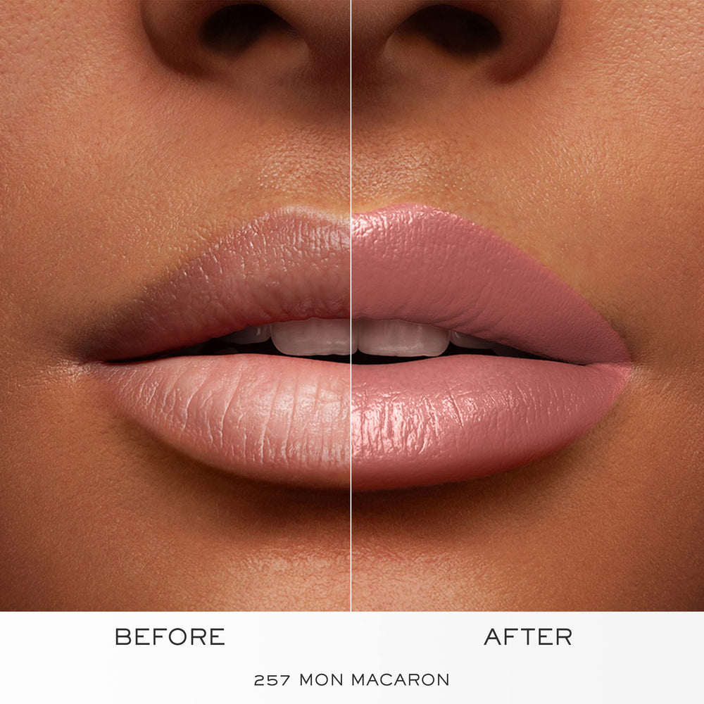 Lips wearing Mon Macaron with 18-hour comfort hint