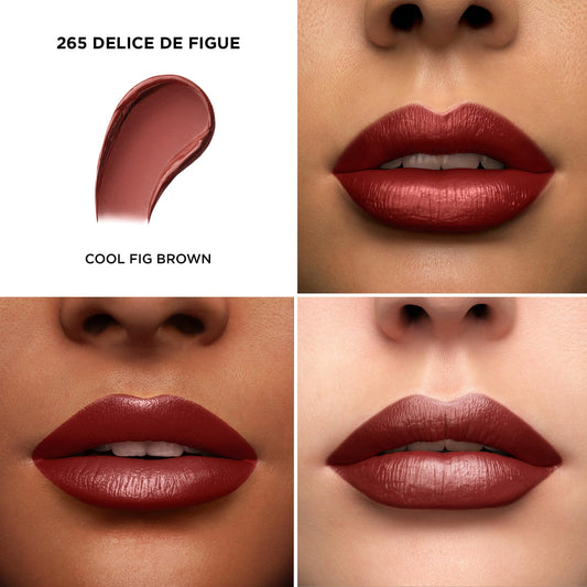 Lancôme L'Absolu Rouge swatch highlighting hydrating rose balm and hyaluronic acid.