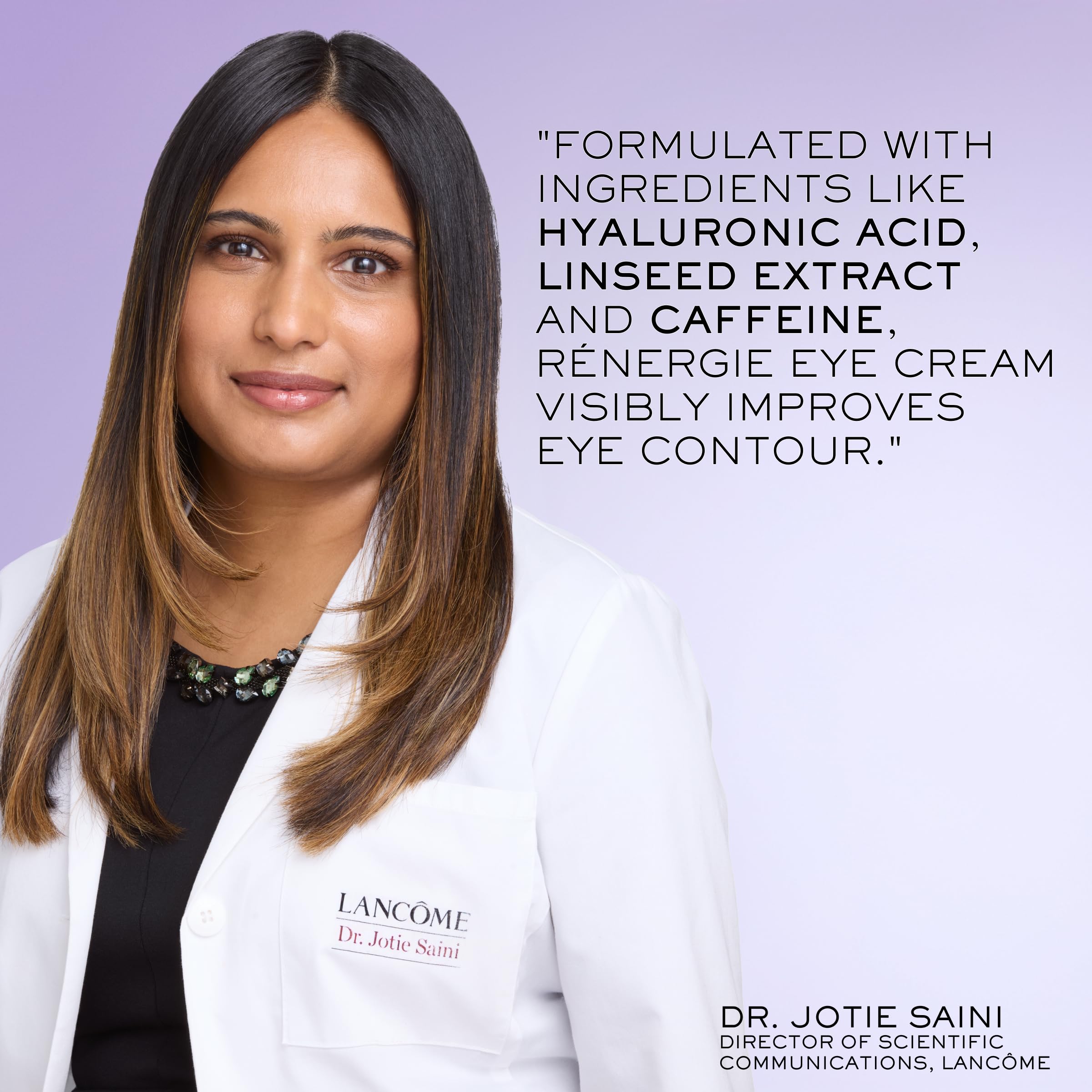 Close-up of refreshed eyes after applying Lancôme Rénergie eye cream.