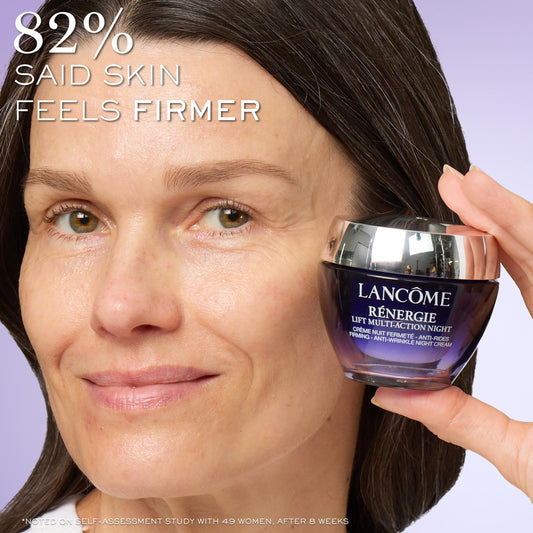 Lancôme Rénergie Lift Night Cream on finger shows smooth, hydrating texture.
