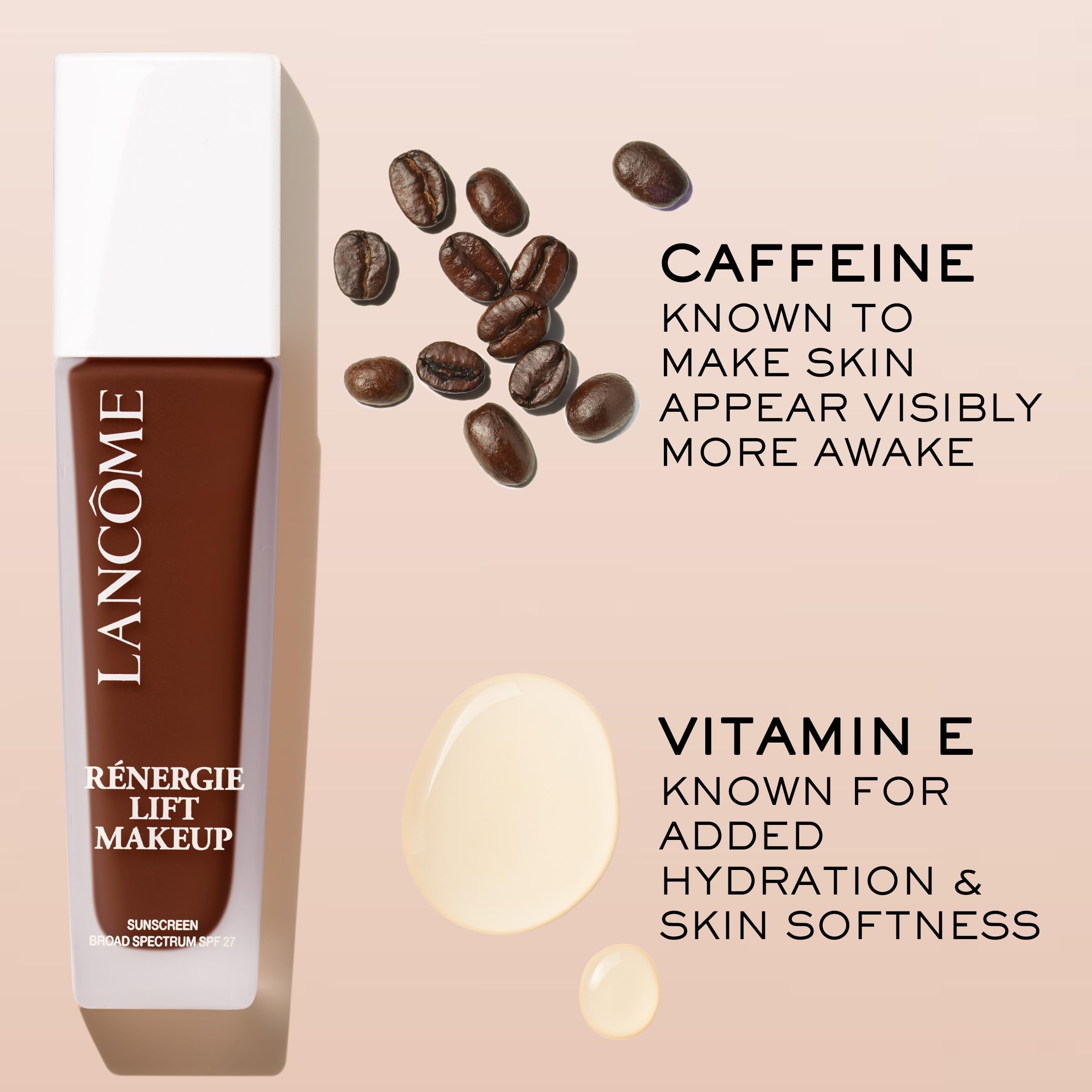 Lancôme Renergie Lift Foundation swatch demonstrates medium to full coverage for even skin tone.