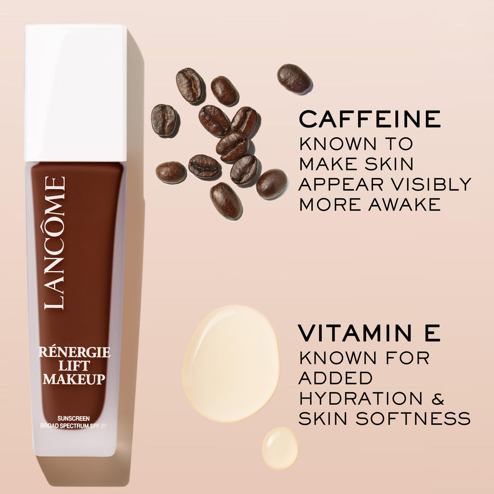 Lancôme Renergie Lift foundation with SPF 27 protecting skin in sun.