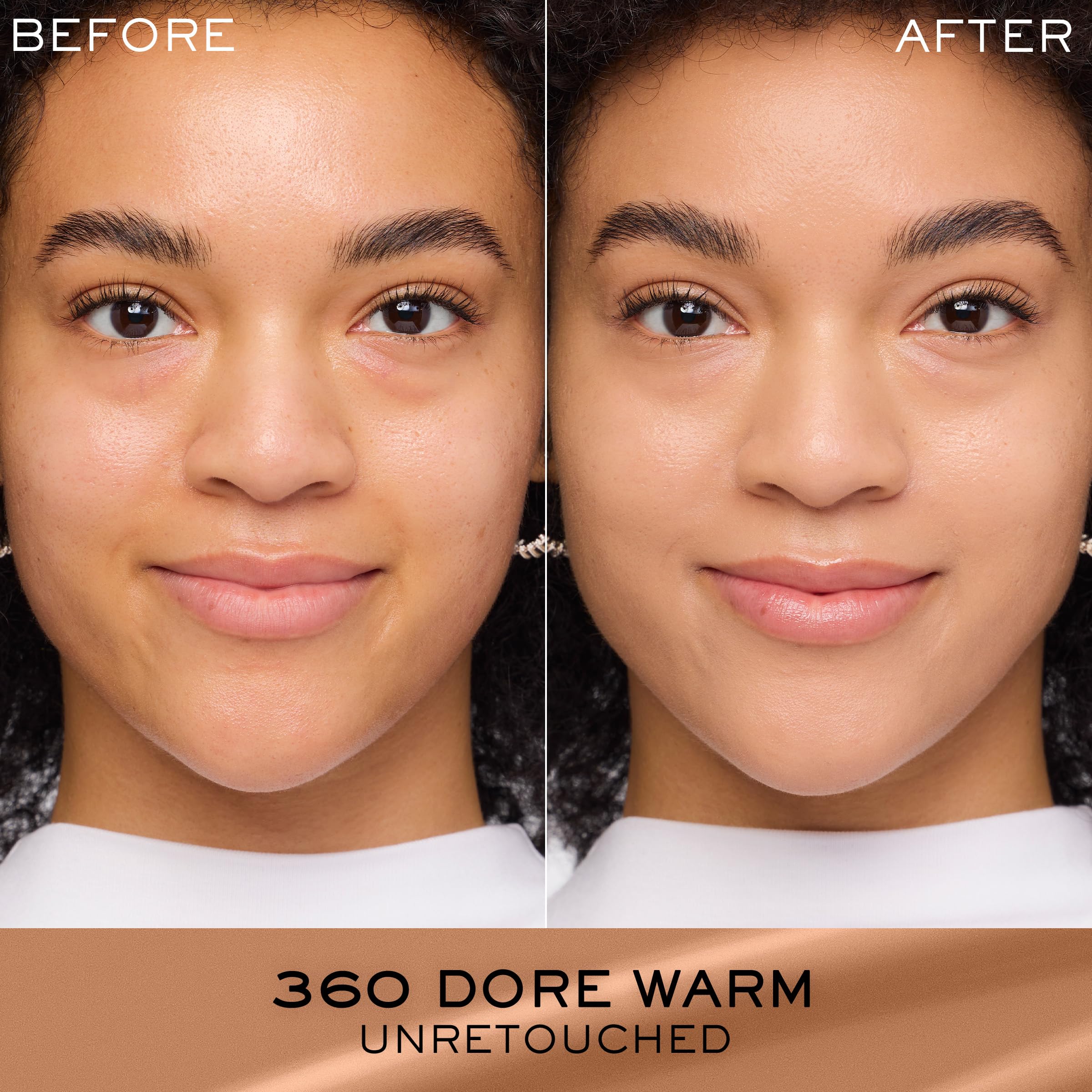 Lancôme Renergie Lift foundation swatch on skin shows shade match and radiant finish.