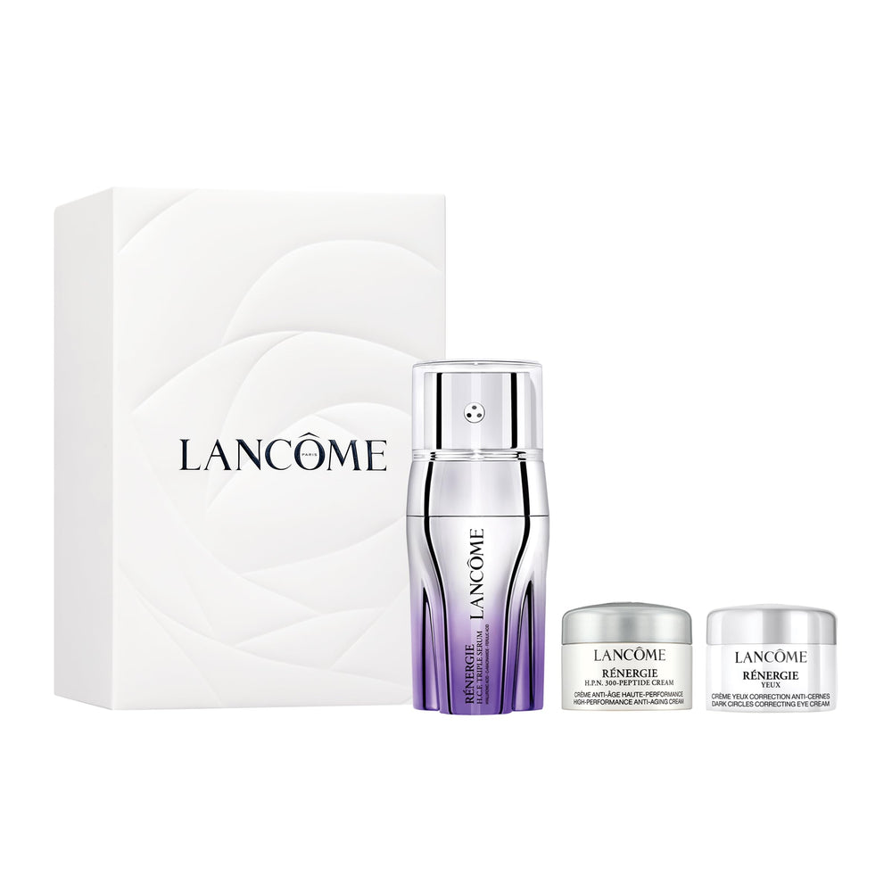 Lancôme Rénergie H.C.F. Triple Serum bottle suggests brighten and hydrate skin.