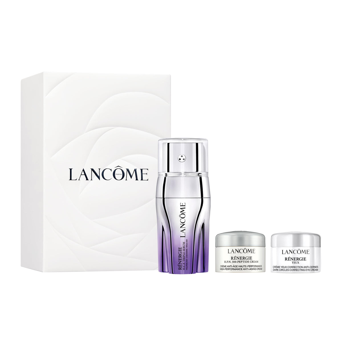 Lancôme Rénergie H.C.F. Triple Serum bottle suggests brighten and hydrate skin.