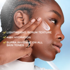 Lancôme Supra Screen formula closeup shows Niacinamide and Vitamin Cg ingredients.