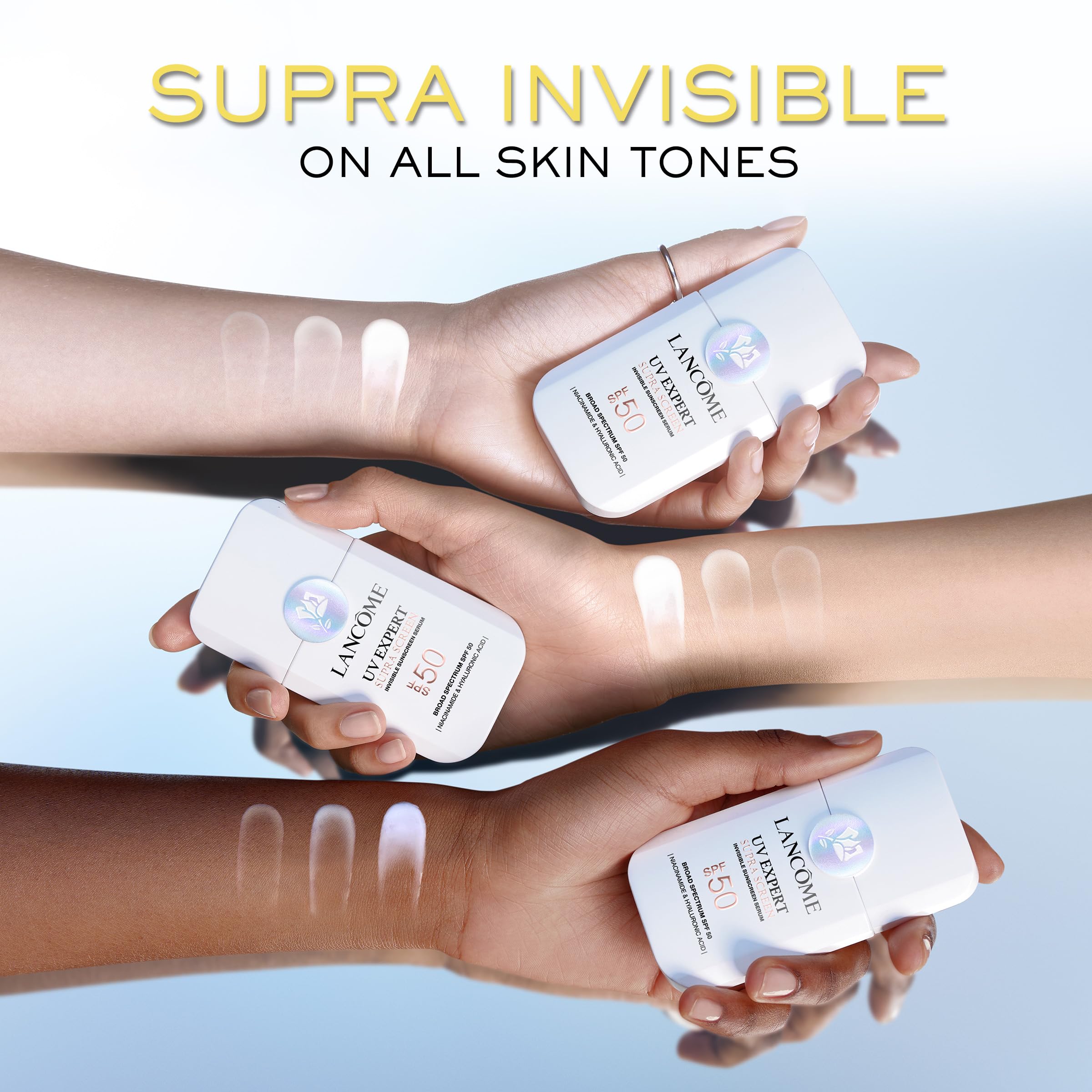 Lancôme Supra Screen on-skin glow demonstrating radiant finish.