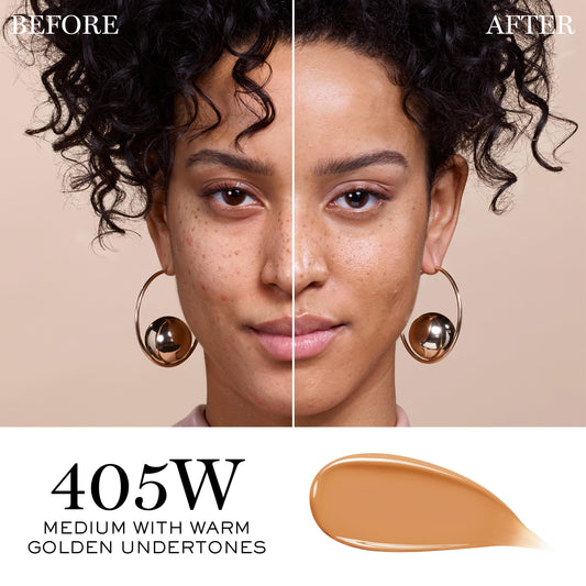 Lancôme Teint Idole Ultra Wear swatch on skin demonstrating buildable medium coverage