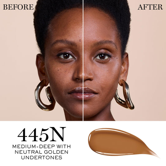 Lancôme Teint Idole Ultra Wear swatch medium shows buildable coverage.