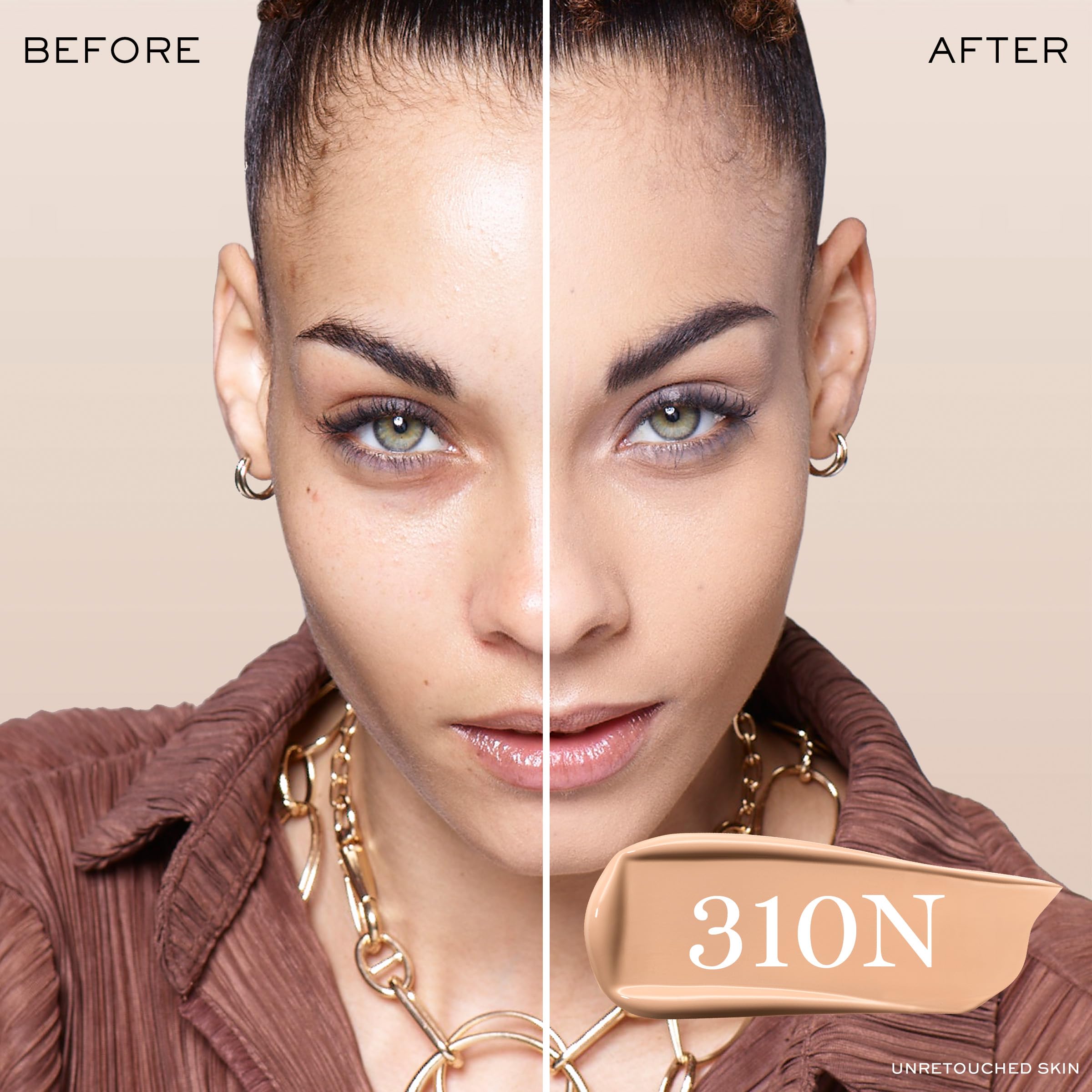 Lancôme Teint Idole Ultra Wear swatch on skin with neutral-peach undertones