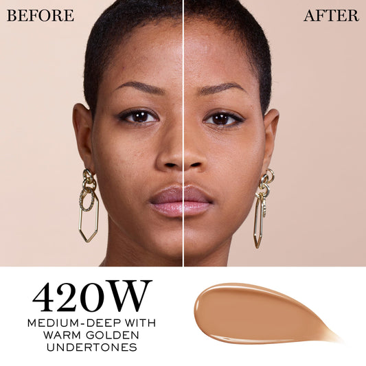 Lancôme Teint Idole Ultra Wear swatches demonstrate buildable coverage.