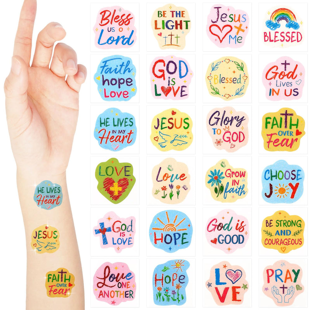 Landhoow Christian tattoos set of 240pcs with varied designs for safe body art at parties.