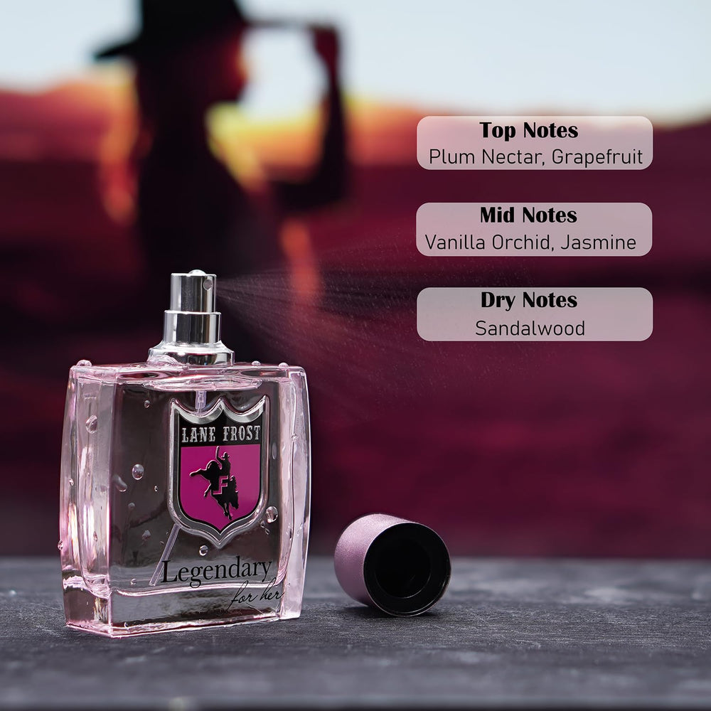 Lane Frost Legendary For Her bottle-cap highlights elegant warmth from vanilla orchid and amber.