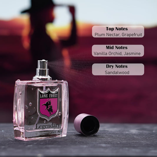 Lane Frost Legendary For Her bottle-cap highlights elegant warmth from vanilla orchid and amber.